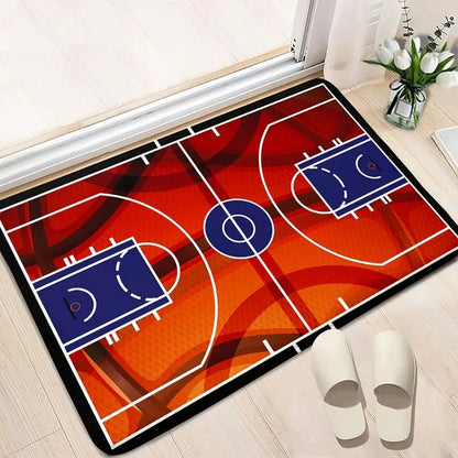 Basketball Court Design Rug Blue Orange Red Non-Slip Carpet Sports Theme Floor Mat Living Room Bedroom Home Decor