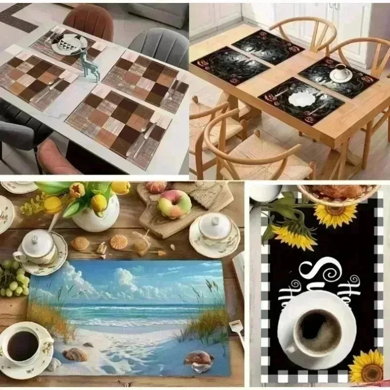 Moon Oil Lamp Print Linen Placemat Heat-Resistant Anti-Scald Table Mat Festive Western Tableware Decor
