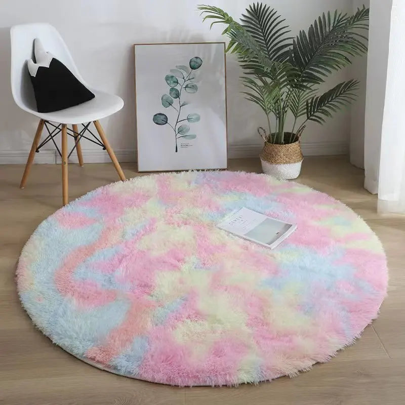 VIKAMA Pink Round Fluffy Princess Kids Area Rug