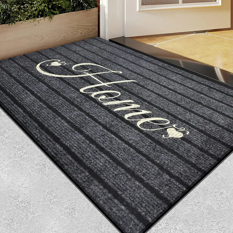 Solid Color Seven Stripe Door Mat Flocking Absorbent Non-Slip Carpet Entrance Shower Room Machine Washable Rug