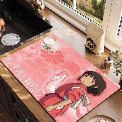 VIKAMA Anime Diatomite Dish Drying Mat Quick-Dry Non-Slip Kitchen Coffee Machine Drain Rug Home Decor