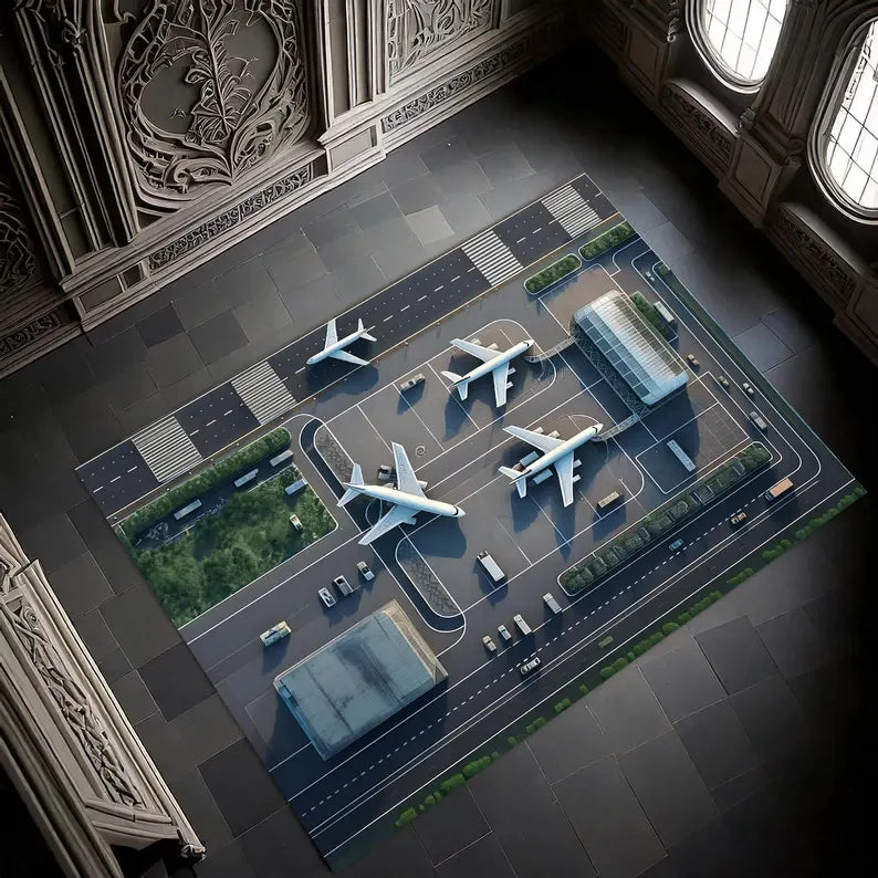 Airplane airport runway kids play rug