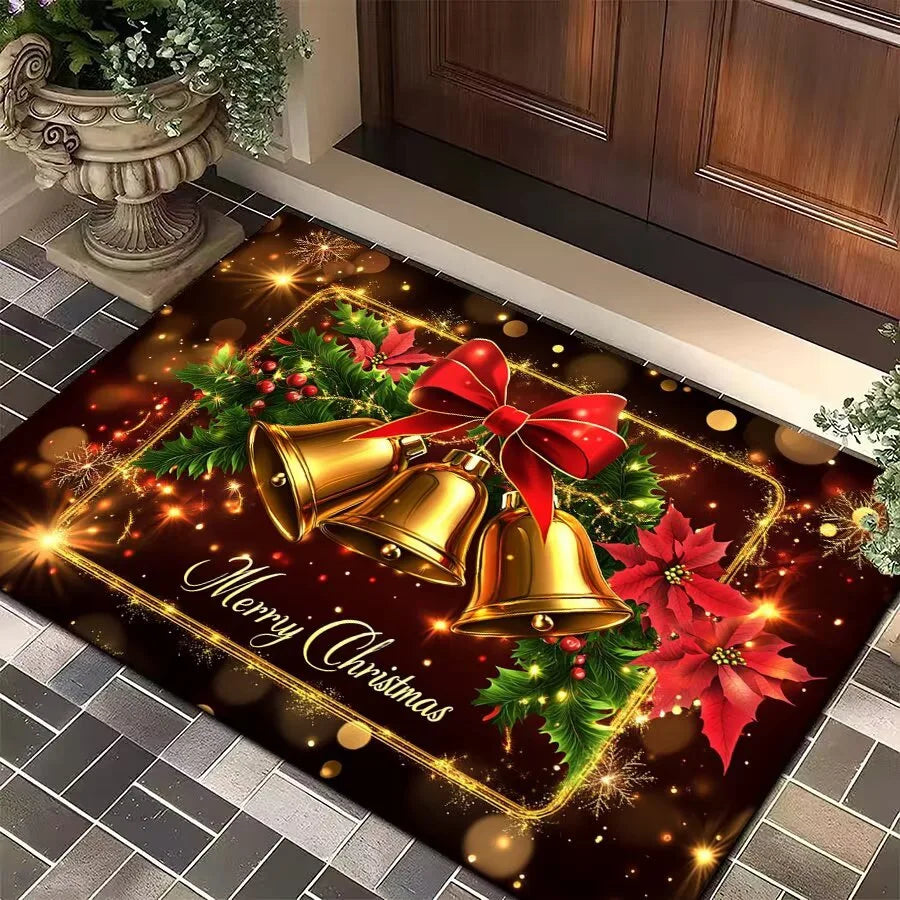 Red Merry Christmas Carpet Bathroom Mat Anti-Slip Retro Absorbent Door Mat New Year Party Home Decoration Rug
