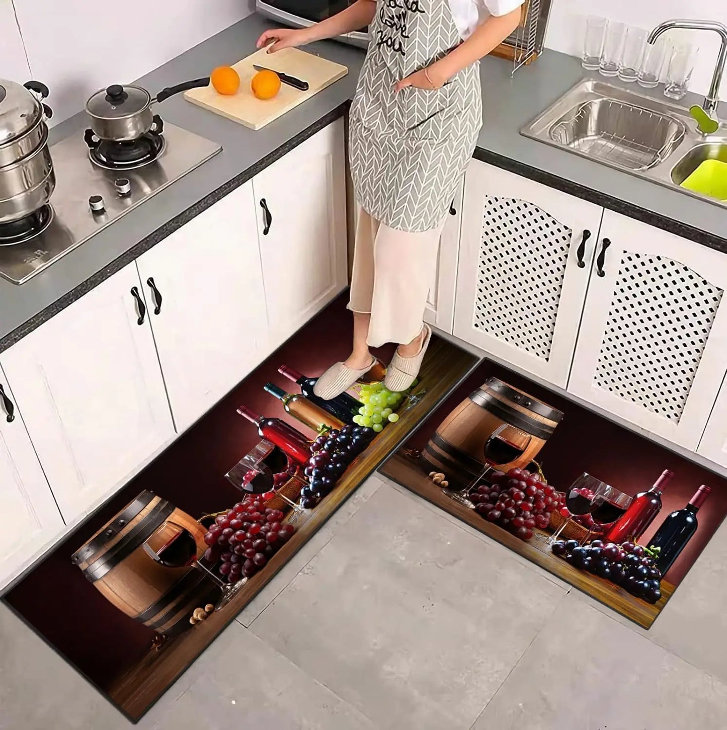 VIKAMA Red Wine Kitchen Mat Set