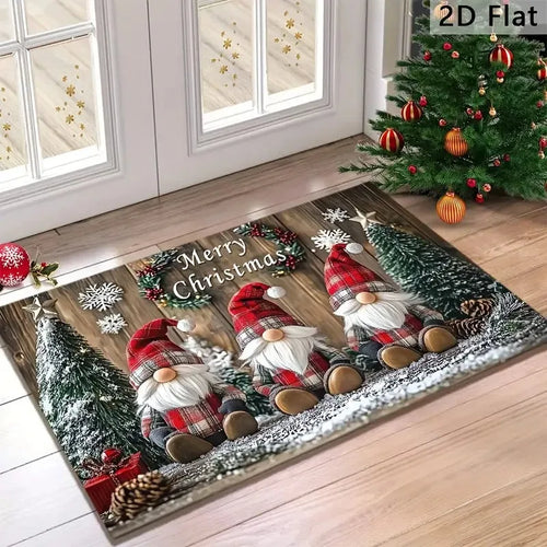 Christmas Gnome Snowman Door Mat Festive Non-Slip Rug Dirt-Resistant Entryway Carpet Foyer Kitchen Home Decor
