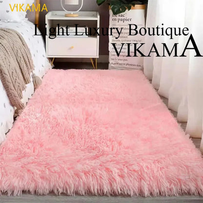 VIKAMA Silk Wool Plush Carpet Solid Color Soft High-Grade Bedroom Living Room Bed Blanket Coffee Table Mat Home Decor