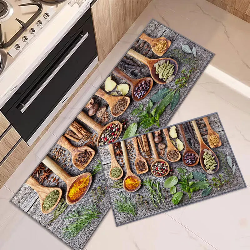 VIKAMA Crystal Velvet Kitchen Mat Non-Slip Printed Floor Rug Home Decor