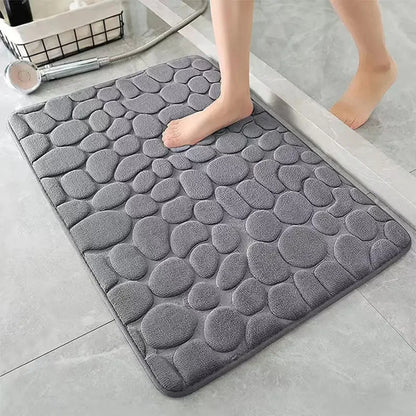 3D Cobblestone Embossed Bathroom Mat Non-Slip Absorbent Machine Washable Quick-Dry Door Floor Mat