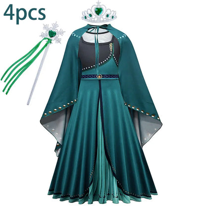Disney Frozen Anna Dark Green Cloak Costume Dress For Girls