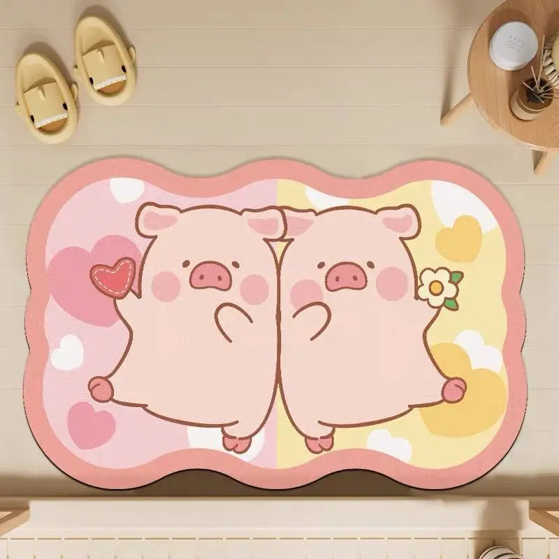 Lulu Pig Bathroom Absorbent Diatom Mud Non-Slip Quick-Dry Floor Mat Door Mat