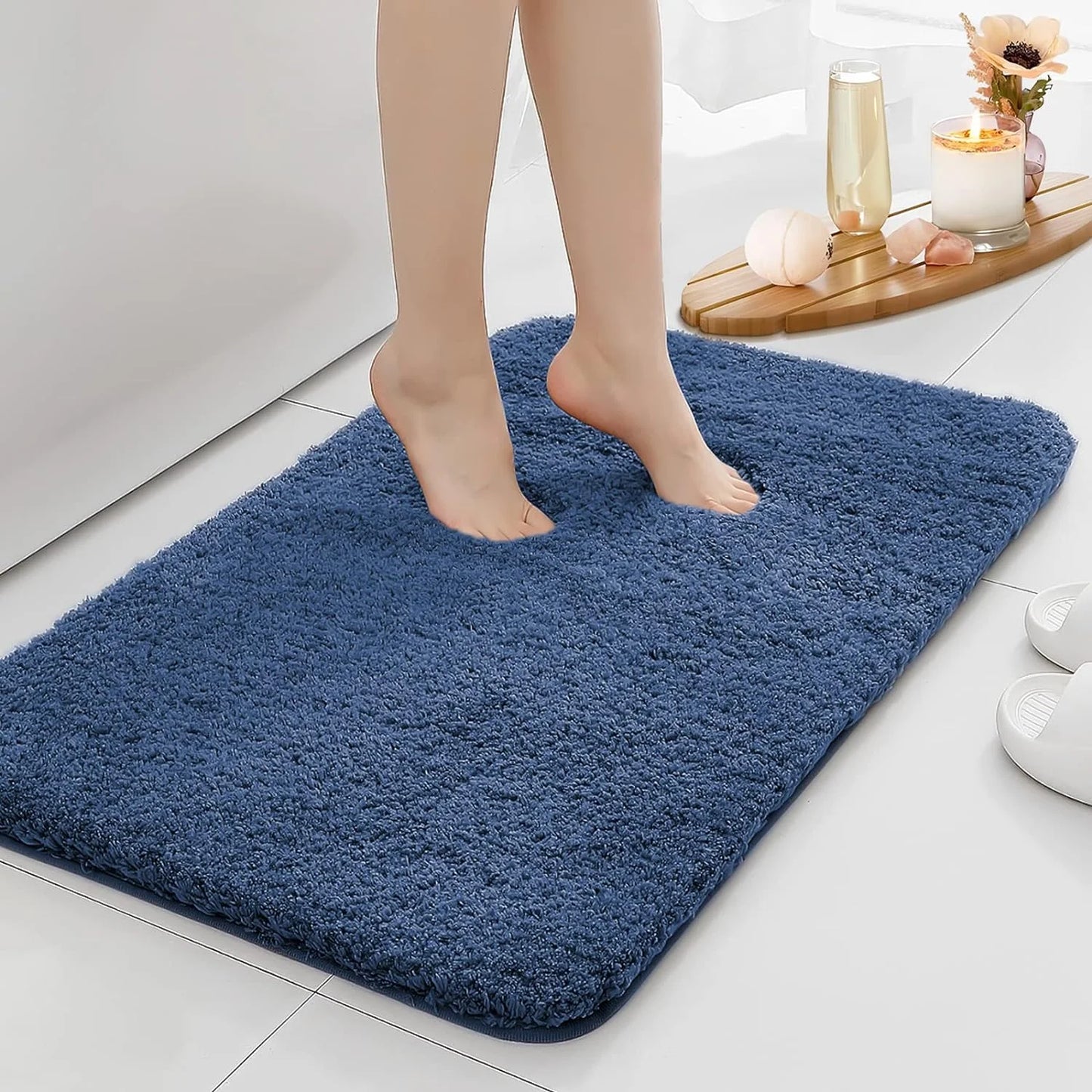 Water Absorbent Non-Slip Thickened Bathroom Carpet Long Hair Machine Washable Toilet Floor Mat