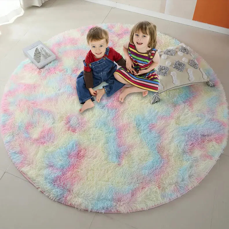 Pink Fluffy Round Girls Area Rug