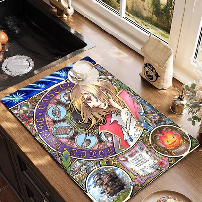 VIKAMA Anime Diatomite Dish Drying Mat Quick-Dry Non-Slip Kitchen Coffee Machine Drain Rug Home Decor