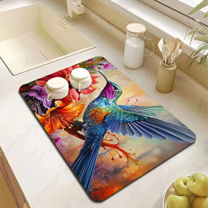 Hummingbird Absorbent Kitchen Drying Mat