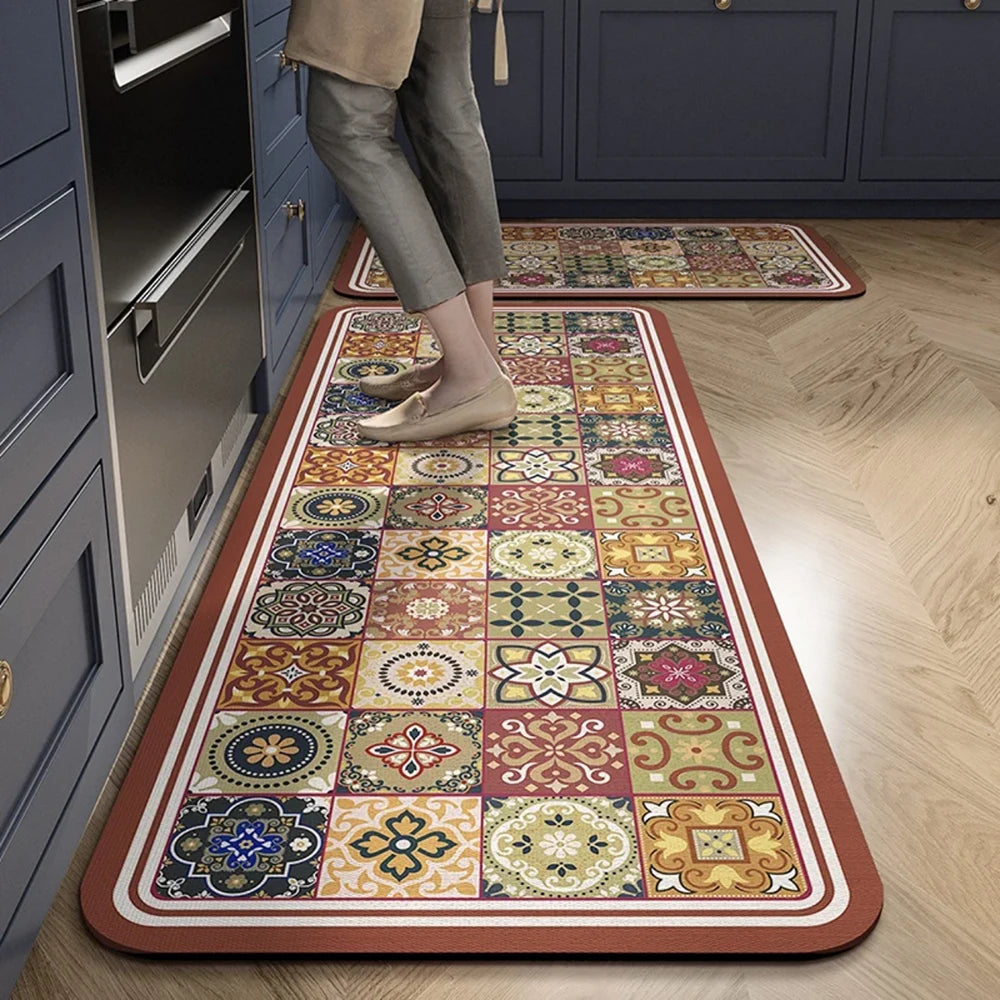 Kitchen Absorbent Printed Non-Slip Rug Long Carpet Hallway Bedroom Living Room Entrance Bath Doormat Home Decor