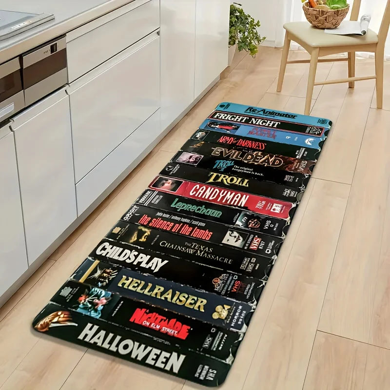 Horror movie themed machine washable home theater area rug / carpet