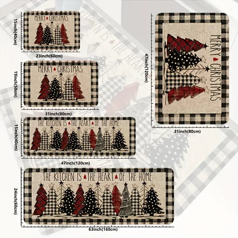 VIKAMA Christmas Tree Theme Non-Slip Home Decor Rug Set