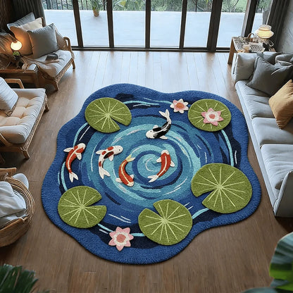 Koi Fish Pattern Round Fluffy Non-Slip Area Rug