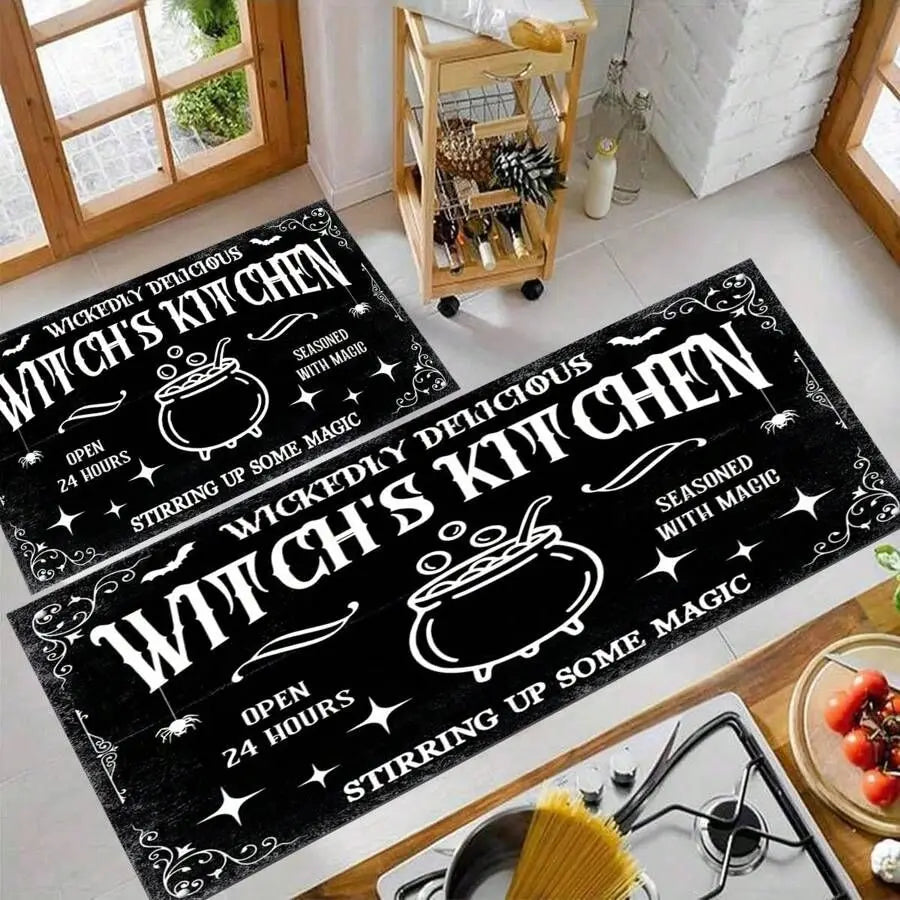 VIKAMA Halloween Kitchen Rug Witch Non-Slip Gothic Doormat Laundry Hallway Floor Mat