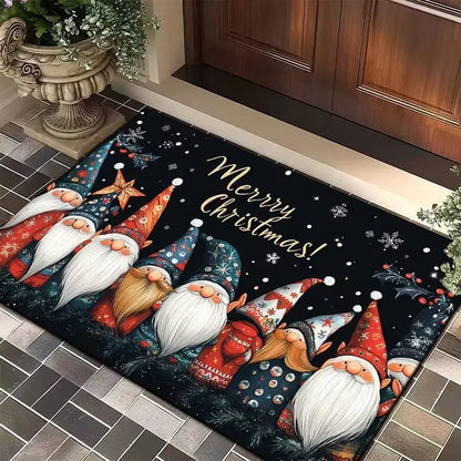 Merry Christmas Flannel Door Mat Printed Absorbent Machine Washable Foot Mat Holiday Decoration