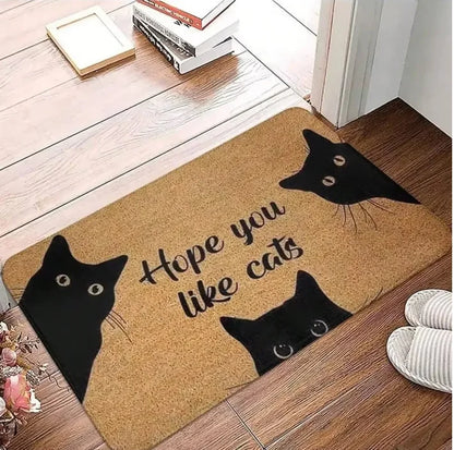 Black Cat Cute Cartoon Non-Slip Welcome Doormat Soft Area Rug Living Room Bedroom Outdoor Home Decor