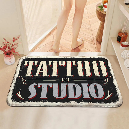 Tattoo Shop Welcome Mat Non-Slip Washable Rug Indoor Corridor Porch Entrance Bathroom Bedroom Kitchen Home Decor