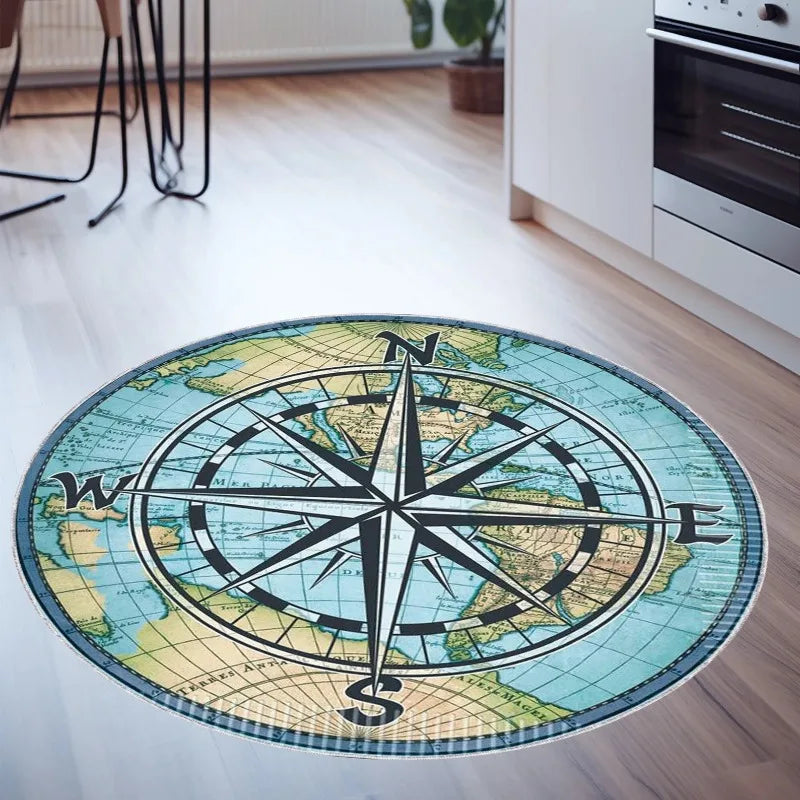Compass Round Medallion Non-Slip Area Rug