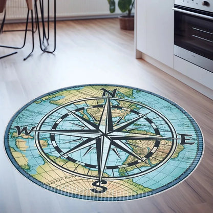 Compass Round Medallion Non-Slip Area Rug