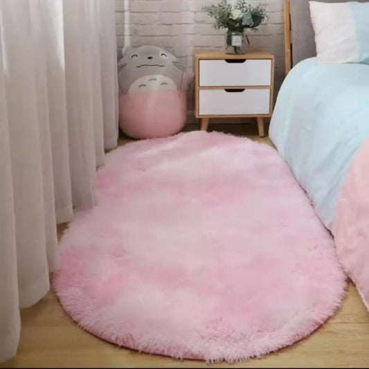 VIKAMA Soft Oval Bedside Rug Warm Non-Slip Carpet Bedroom Living Room Floor Mat Doormat Home Decor