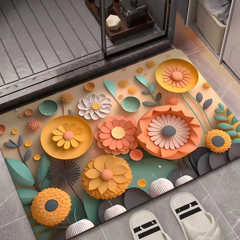 3D Oil Painting Diatomaceous Earth Mat Absorbent Quick-Dry Non-Slip Bathroom Door Floor Rug Home Decor
