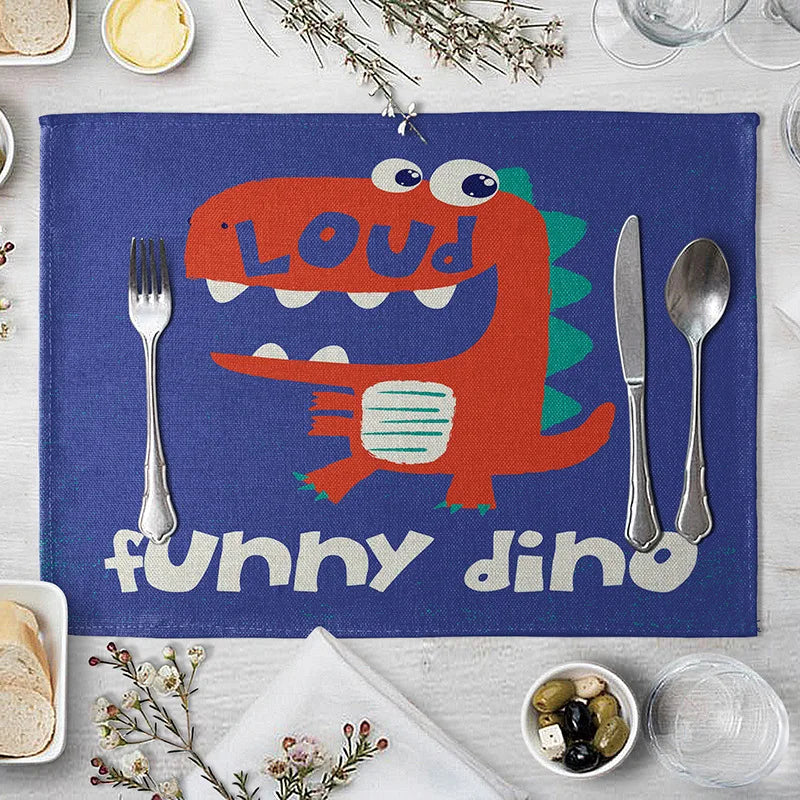 Cartoon Green Dinosaur Cotton Linen Kids Placemat Set
