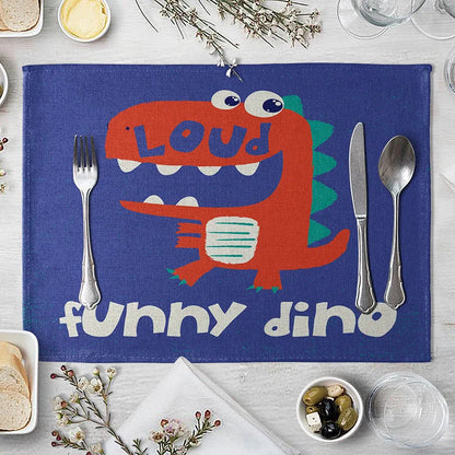 Cartoon Green Dinosaur Cotton Linen Kids Placemat Set
