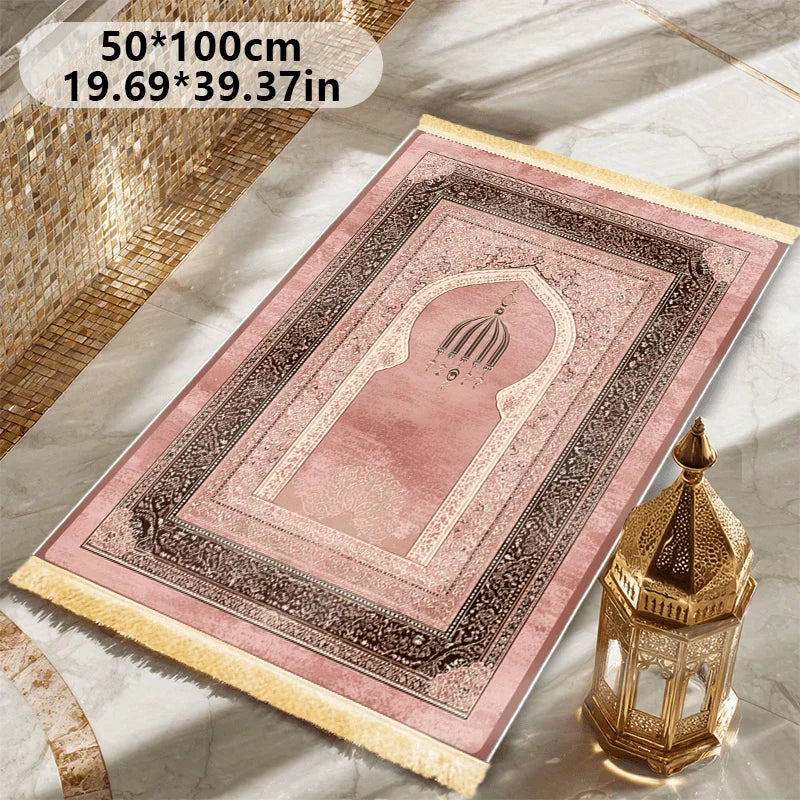 VIKAMA Islamic Fringed Anti-Slip Soft Prayer Mat