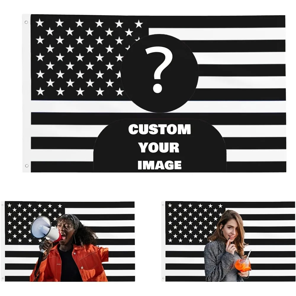 VIKAMA Black American Flag Polyester Banner, Custom Photo Printing, Living Room Decor, Patriotic Home Accents shrek