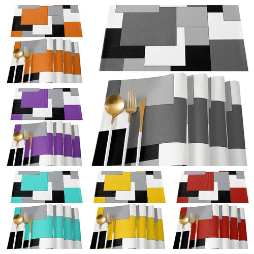 Abstract Purple Black Grey Patchwork Placemat Set