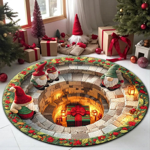 3D Round Christmas Gnome Rug Festive Winter Wonderland Non-Slip Carpet Cozy Holiday Floor Mat Xmas Home Decor
