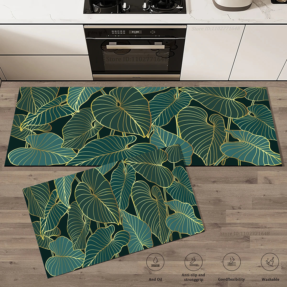Green Leaves Kitchen Mat Absorbent Non-Slip Washable Rug Bathroom Entrance Doormat Large Carpet Home Decor