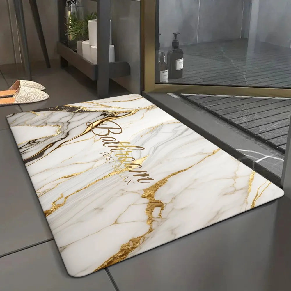 VIKAMA Marble Bath Mat Non-Slip Bathroom Kitchen Door Rug Home Decor