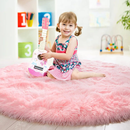 VIKAMA Pink Round Fluffy Princess Kids Area Rug