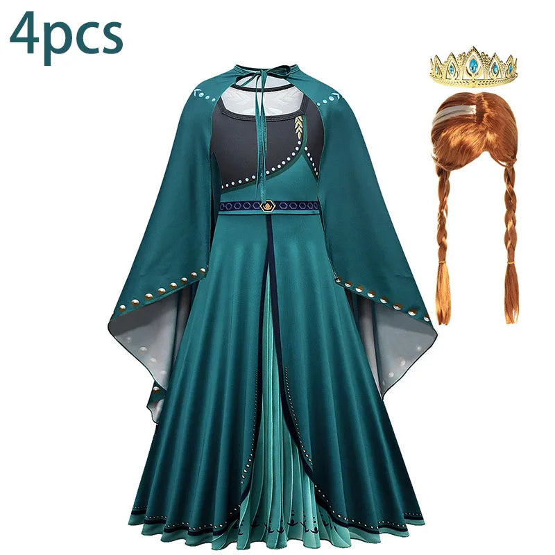 Disney Frozen Anna Dark Green Cloak Costume Dress For Girls