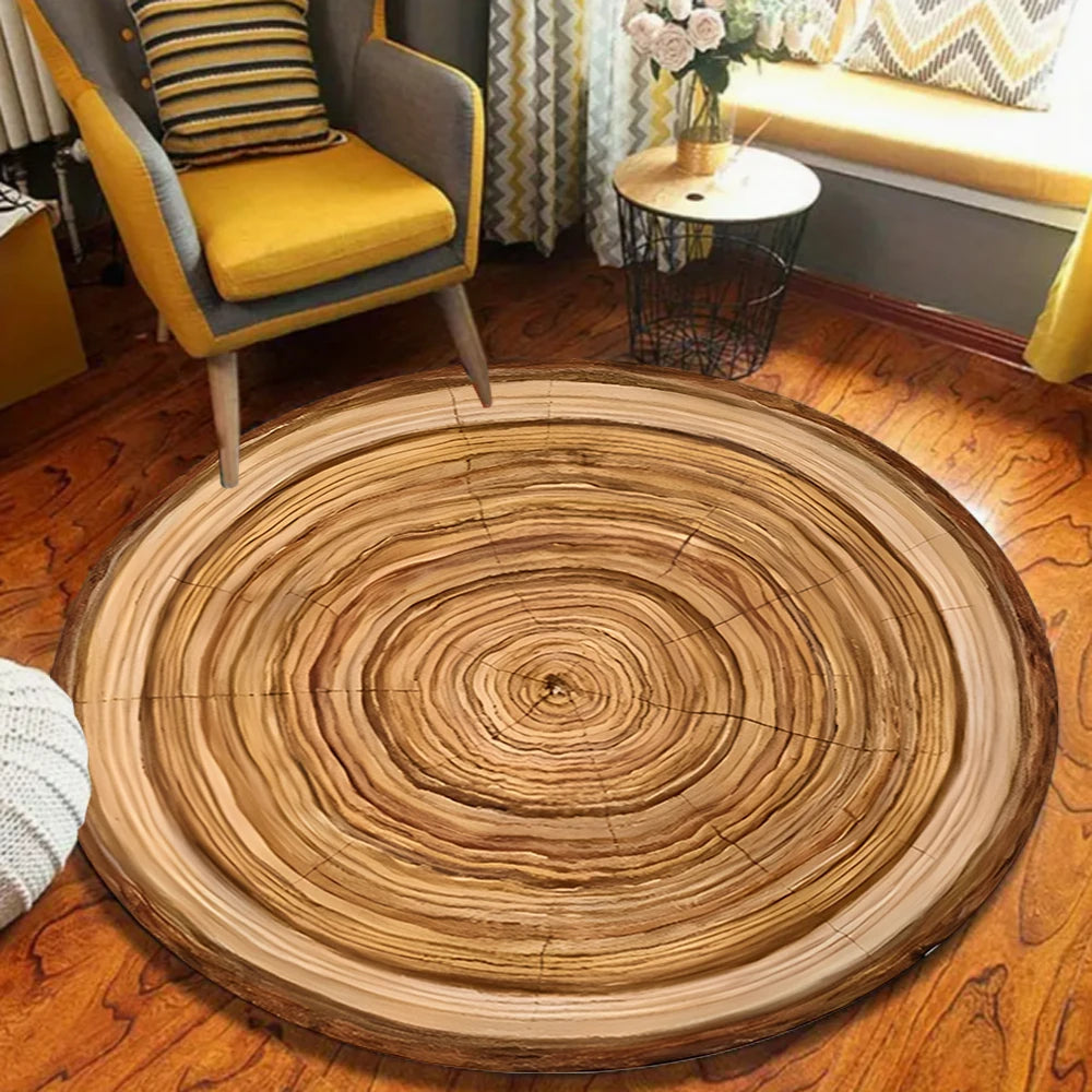 Rustic tree stump crack pattern area rug
