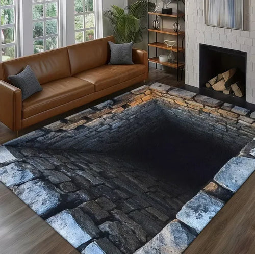 3D dark stone hole illusion floor mat