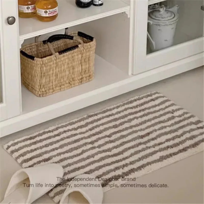 Personalized Striped Bedroom Carpet Absorbent Anti-Slip Imitation Cashmere Floor Mat