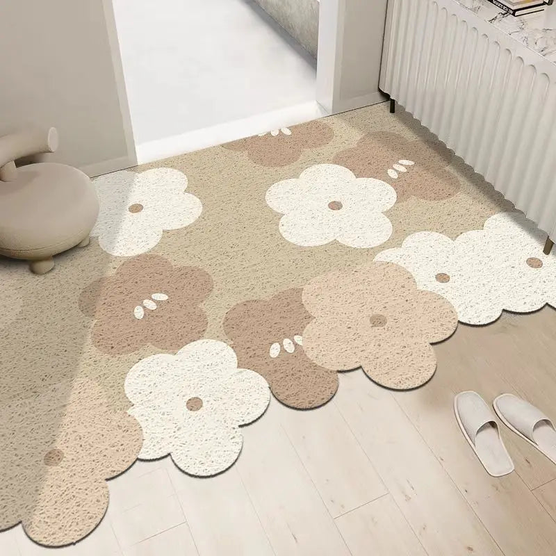 Cream silk ring cuttable entrance door mat