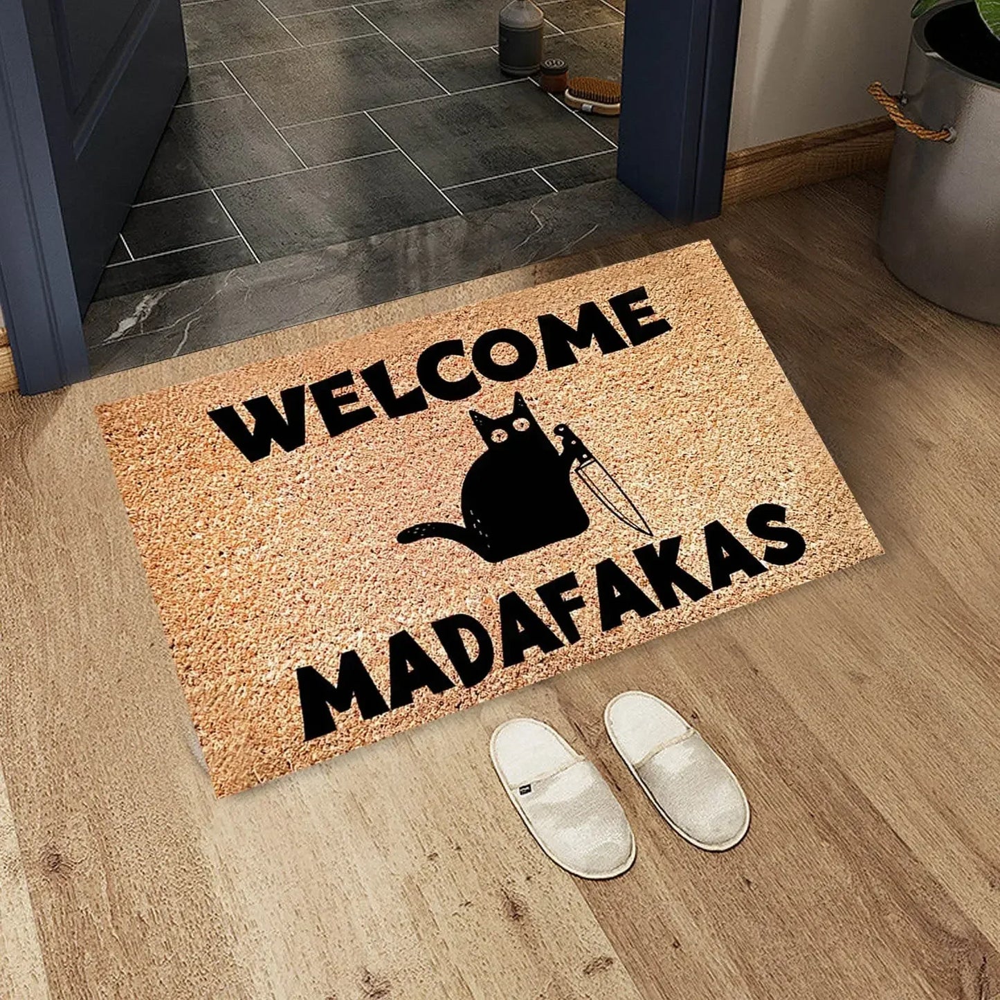 Funny Black Cat Dark Humor Doormat