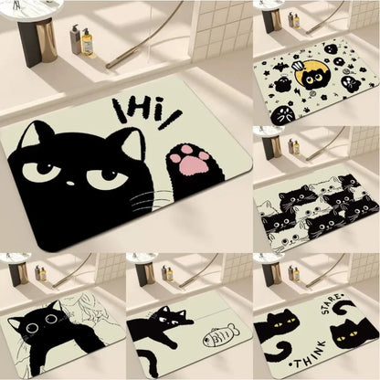 Black Cartoon Cat Welcome Door Mat Non-Slip Wear-Resistant Dirt-Resistant Rug Living Room Bedroom Home Decor