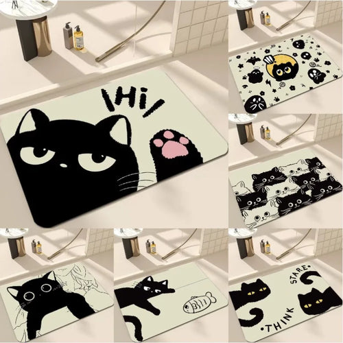 Black Cartoon Cat Welcome Door Mat Non-Slip Wear-Resistant Dirt-Resistant Rug Living Room Bedroom Home Decor