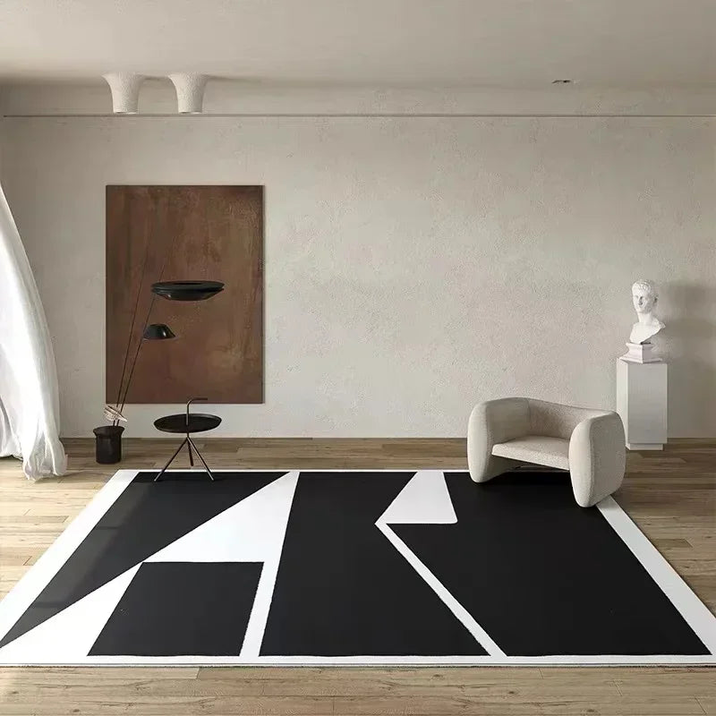 Classic Black & White Striped Plush Area Rug