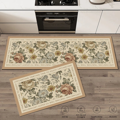 Floral Pattern Kitchen Rug Extra Thick Absorbent Non-Slip Doormat Anti-Fatigue Mat Bathroom Entrance Long Carpet Home Decor