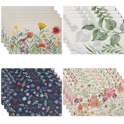 Watercolor Floral Linen Placemat Set